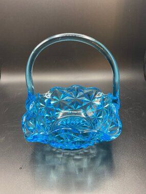 Blue Indiana Glass Handled Basket